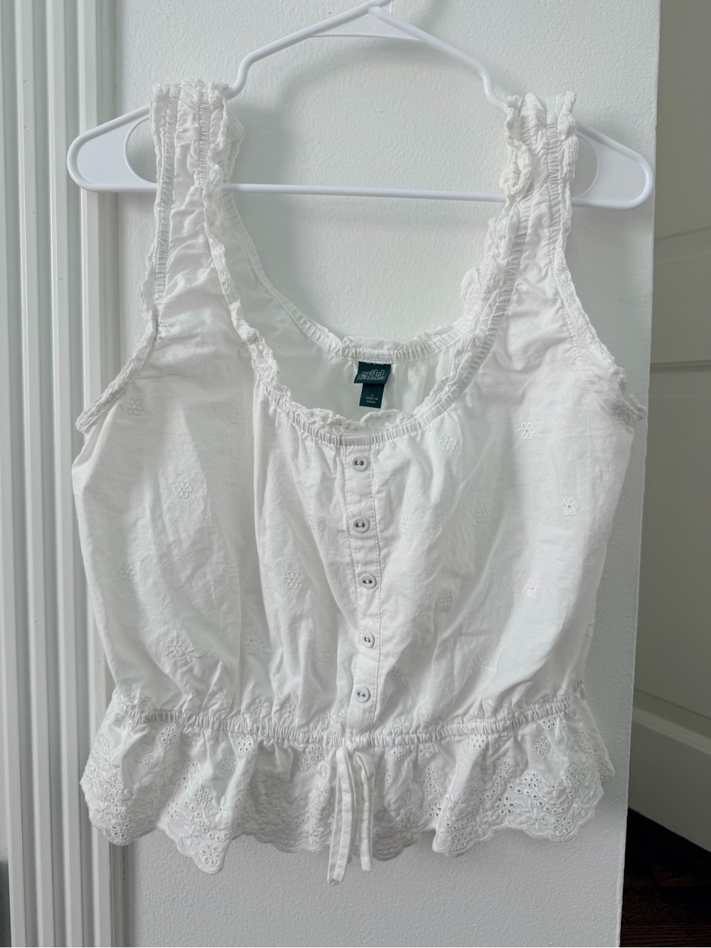 wild fable White Eyelet Button-Front Peplum Top